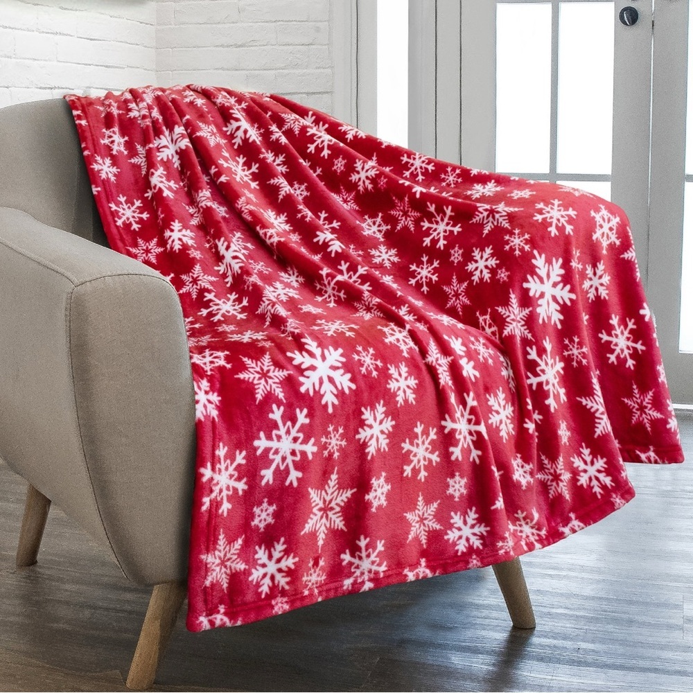 🆕PLUSH Cozy Red Snowflake Throw Blanket 50” x 60”